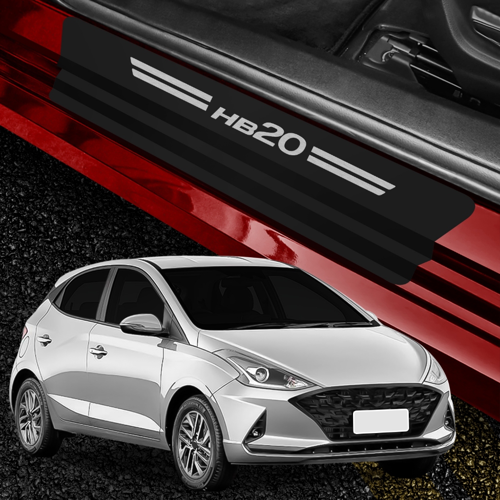 Kit 4 Peças Adesivo Soleira Porta Carro Hb20 2013 A 2022 Proteção Preto Fosco Anti Arranhões