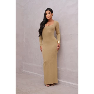 Vestido Marina vestido longo manga longa com ziper atras moda feminina