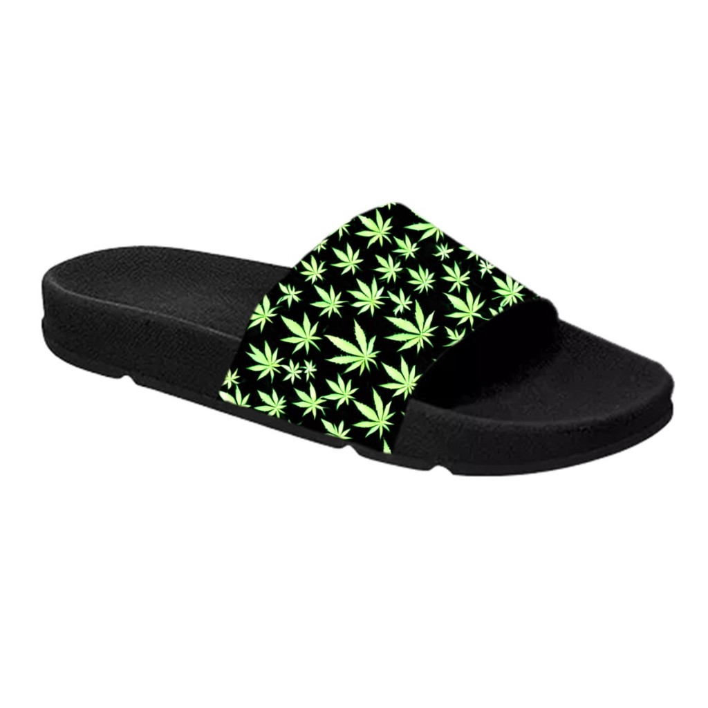 Chinelo Slide Estampado Erva Maconica Verdinha Soaldo Micro expandido