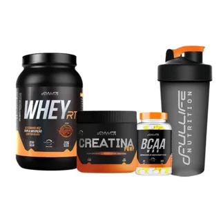 Kit Whey + Creatina + Bcaa + Coqueteleira Fullife Nutrition
