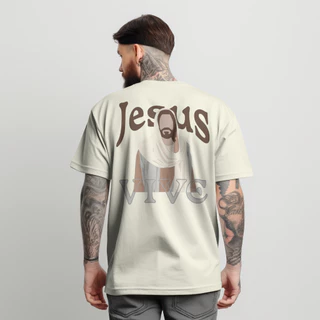 Camiseta Jesus Oversized Streetwear Masculina Unisex Jesus Vive Camisa Cristã