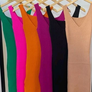 vestido tricot midi moda feminina decote v tubinho