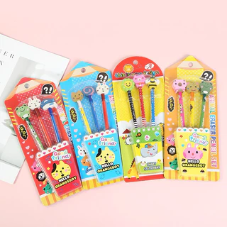 Kit com 3/6/9 Lapis com borracha Infantil Space eraser e animal eraser