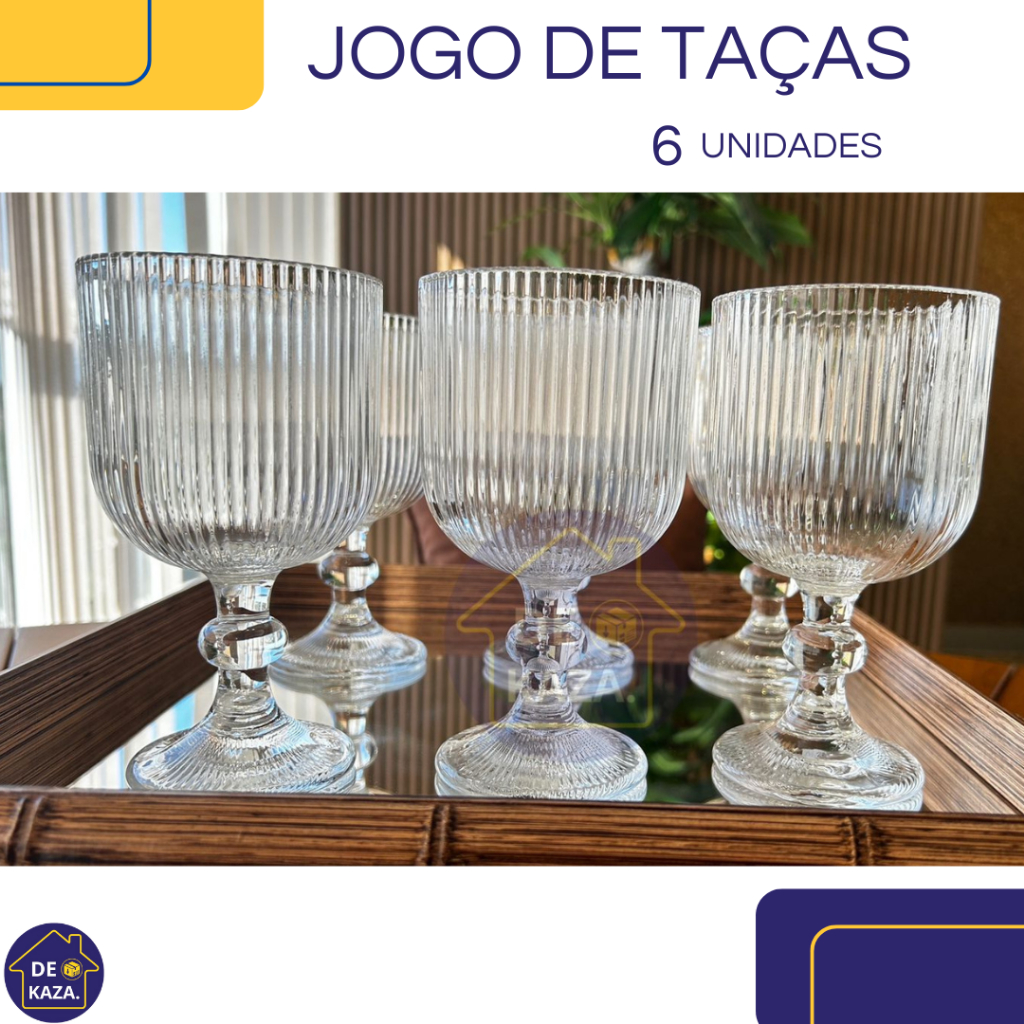 JOGO DE TAÇAS 370 ML COM 6 UNIDADES DE VIDRO TRANSPARENTE