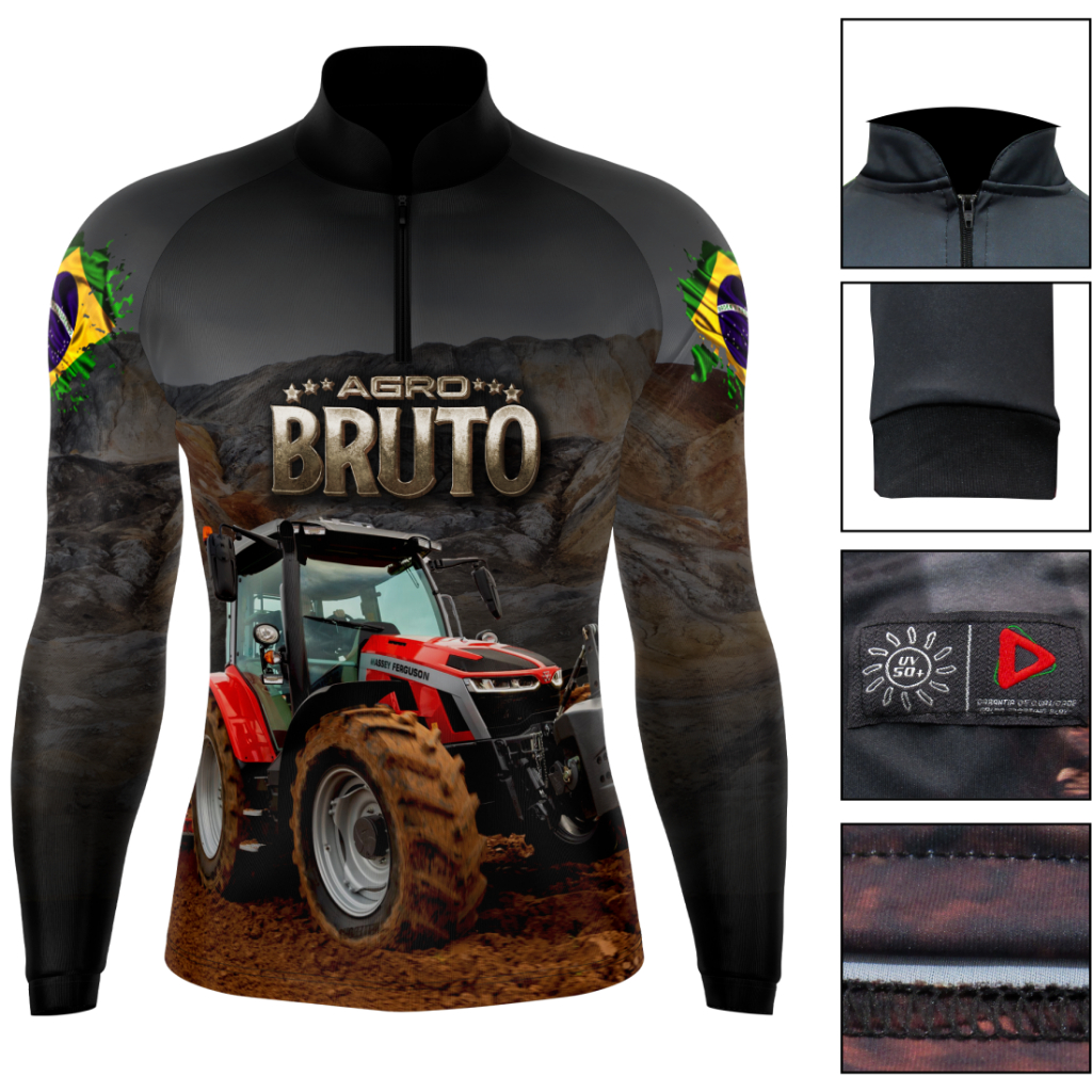 Camisa camiseta blusa de trator preto com proteção solar uv50
