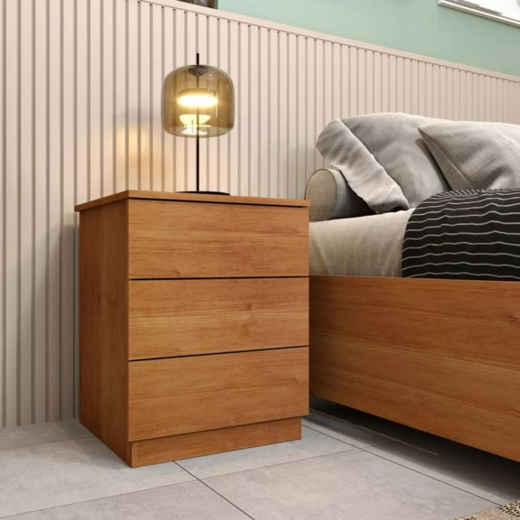 Mesa De Cabeceira Criado Cinamomo Luxo 100% Mdf 3 Gavetas Moderno Envio 24H