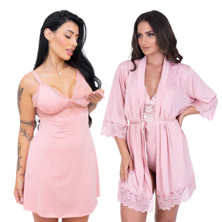 Kit de 2 Peças Camisola Pós Parto e Roupão Feminino de Amamentação Kit Pós Parto para Mãe com robe