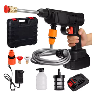 Lavadora Alta Pressão Portátil Recarregável Sem Fio 110V/220V Limpeza de Carro Jardim,Varanda Preto