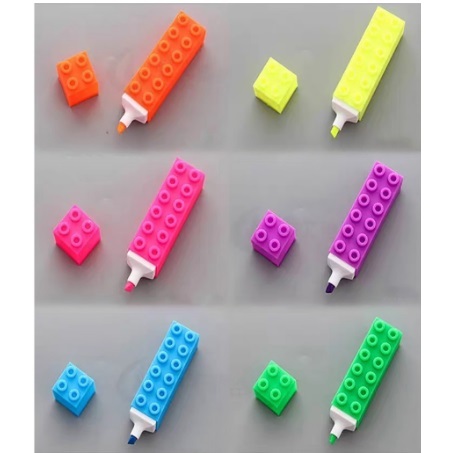 Kit 4 Marca Texto Lego 6 Cores Encaixável Papelaria Fofa - 24 Unidades ...