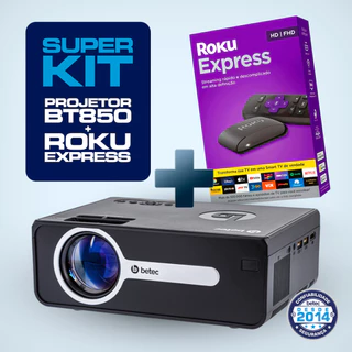 Kit Mini Projetor Betec BT850 HD 2100 Lumens + Roku Express Smart Wifi
