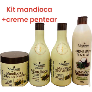 kit mandioca shampoo,condicionador,máscara e creme de pentear maycrene