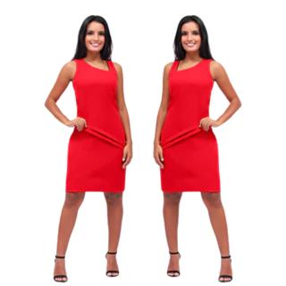 Vestido Alças Gola Assimétrica Detalhe Drapeado Frontal Justo Midi Uniforme Formal Corporativo Empresarial