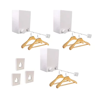 Kit 3 Varal De Roupas Retrátil Automático Parede Recolhível