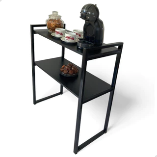 Aparador Buffet Cantinho do Café Mesa Industrial de Decoração 2 Prateleiras MDF Aço Porta Retrato Sala Copa Recepção