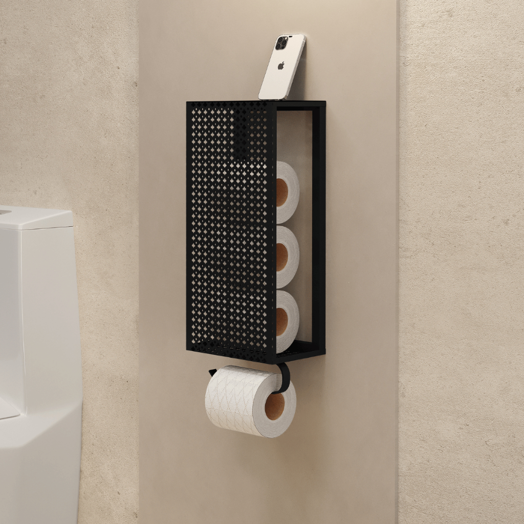 Porta Papel Higiênico Suporte Para Papel Em Aço Luxo Preto Estilo Industrial Moderno para Banheiro