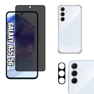 KIT Para Samsung Galaxy A55 | Película Privacidade - Capa - Película Câmera 3D