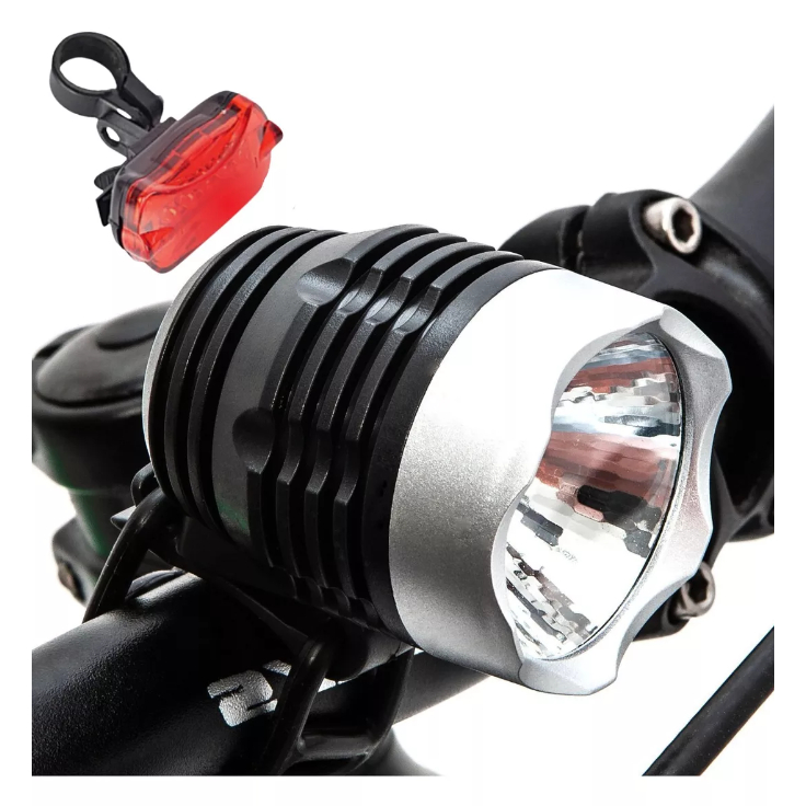 Kit Farol Lanterna Para Bicicleta T6 Com Zoom Recarregável