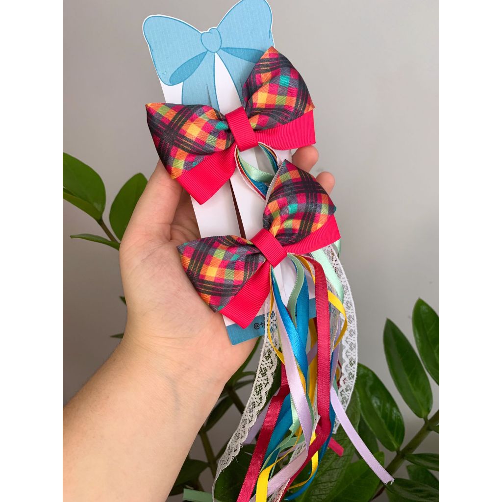 Par de laços festa junina Laço de cabelo infantil Laço caipira Laço ...