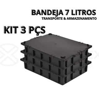 Kit 03 Bandeja Caixa Plastica Organizadora 7 Litros C/ 01 Tampa - Plasconex