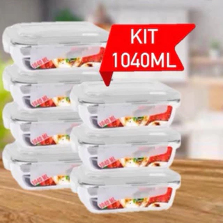 Kit Potes Herméticos De Vidro Premium Para Marmita Mantimentos 1040ML Com 4 Travas