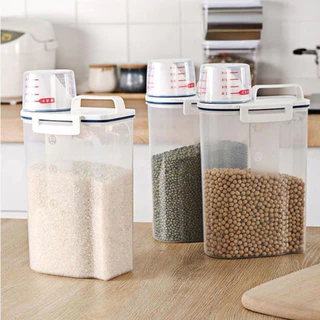 Kit Conjunto 3 Potes 1,5L Hermético Armazenamento com Copo Medidor Clink Plástico Detergente Grãos Cozinha Lavanderia Cereais Organizador