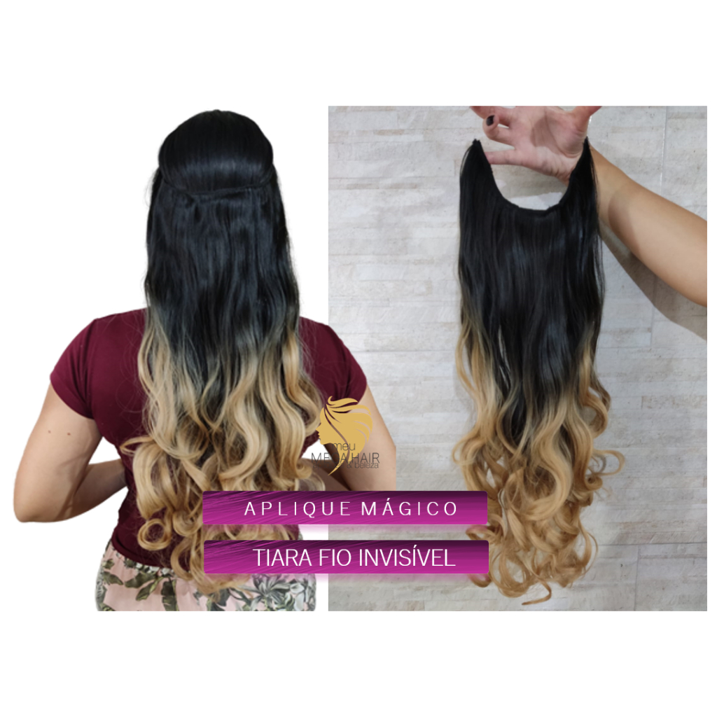 Aplique Cabelo Ondulado Fio Invisível Loiro Pérola 60cm 150gr Bio