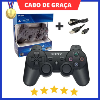 Controle PS3 | Manete Joystick Dualshock 3 + Cabo Modelo Playstation c/ Logo Wireless Bluetooth