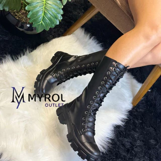 Bota Tratorada Myrol Outlet Cano Alto Estilo de Blogueira