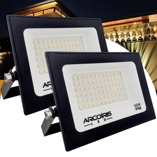 Kit 2 Refletor Led 50w Holofote Bivolt Prova D'água Frio - Arco Íris LED