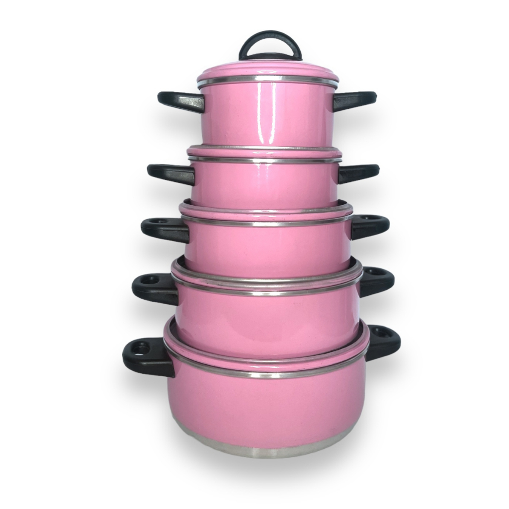 Conjunto De 5 Panelas Rosa Em Alumínio | Shopee Brasil