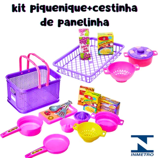 Kit Piquenique Brinquedo Infantil Legumes Frutinhas Panelinhas Mercadinho + Conjunto de Panelas Panelinhas Infantil Menina