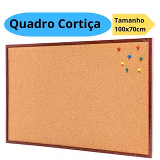 Quadro De Aviso Cortiça 100x70cm Moldura Madeira Mural Fotos Lembretes Escritório