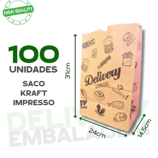 Saco Kraft Impresso Delivery 24x14,5x31 70g 100 Unidades