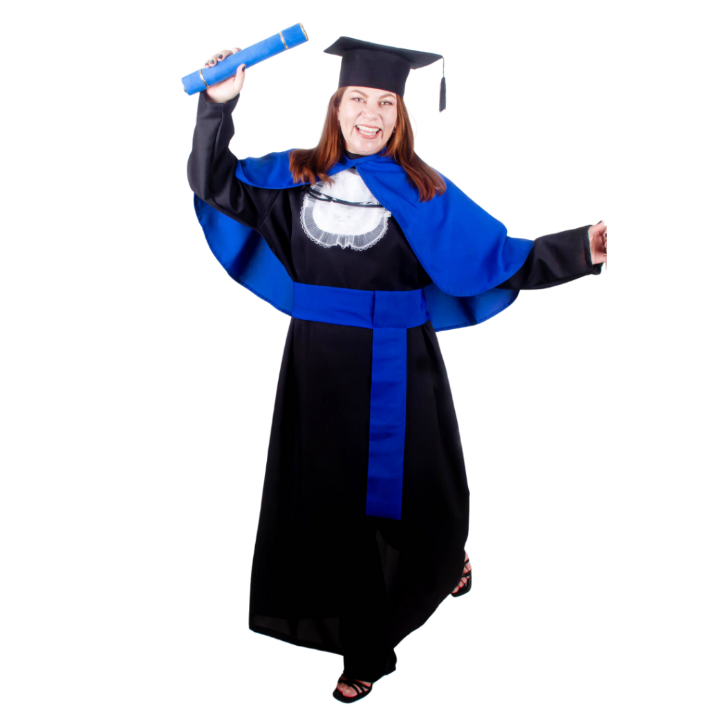 Beca de Formatura com Capa - Preto e Azul - Formatura Adulto completa ...