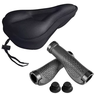 Par De Manopla Bike Bicicleta Ciclismo Anti Deslizamento Com Tampa + Capa de Banco Selim Silicone Gel Flexível Para Bicicleta Anatômica