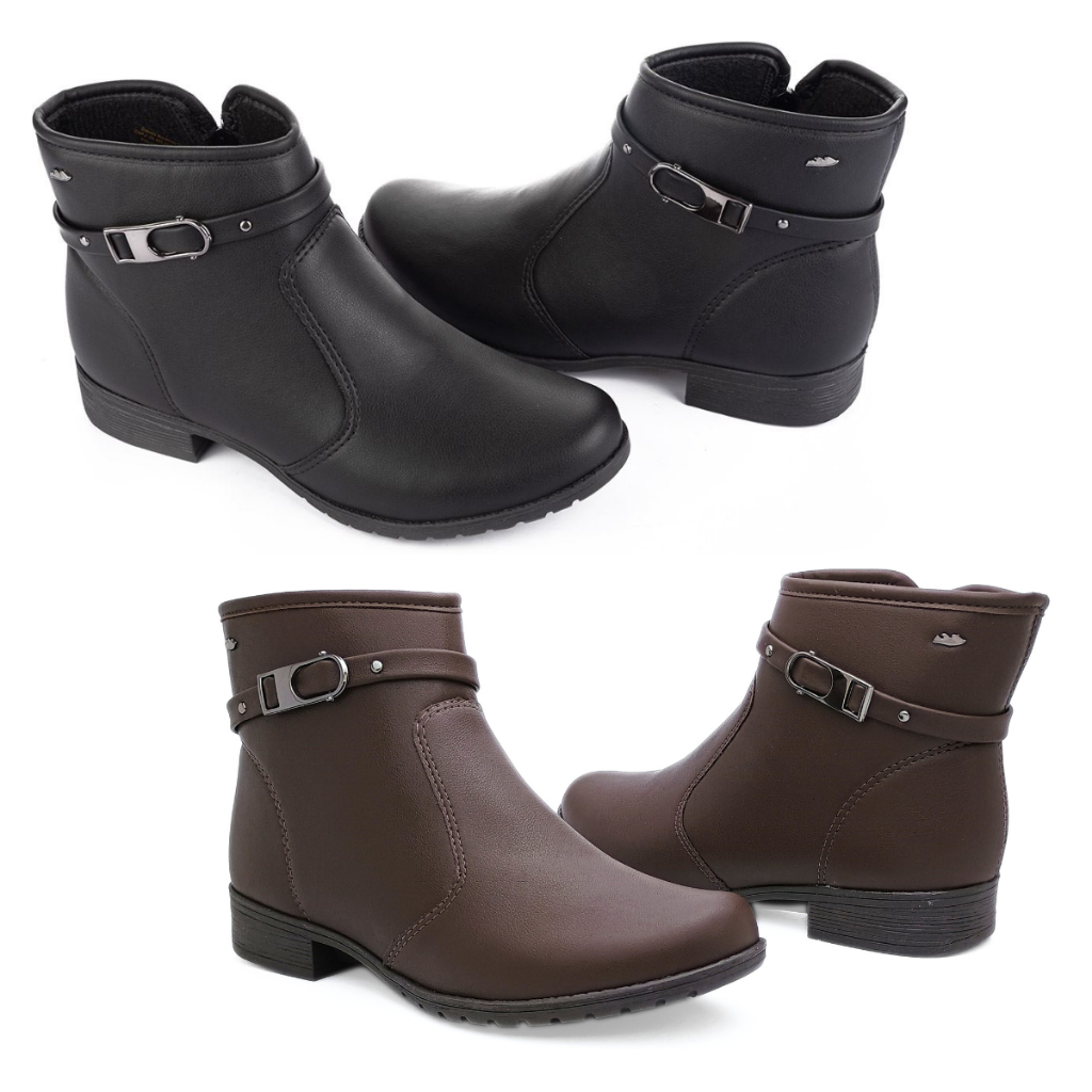 Bota Cano Curto Dakota Feminina Salto Baixo Bico Redondo Ziper Lateral