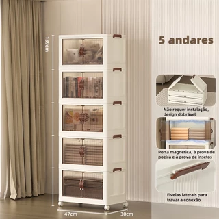 Kit 5 Caixa Organizadora Com Tampa Rodinha Grande Empilhavel