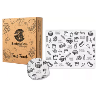 Papel Acoplado Grande 32x44 Embalagem Premium Para Lanches, Hamburguer, Hotdog, Delivery c/ 400