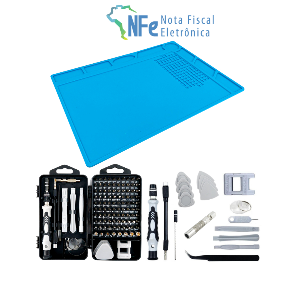 Kit Manta Antiestática 32x23 cm com Chaves de Precisão 117 peças Estação de Trabalho para Bancada