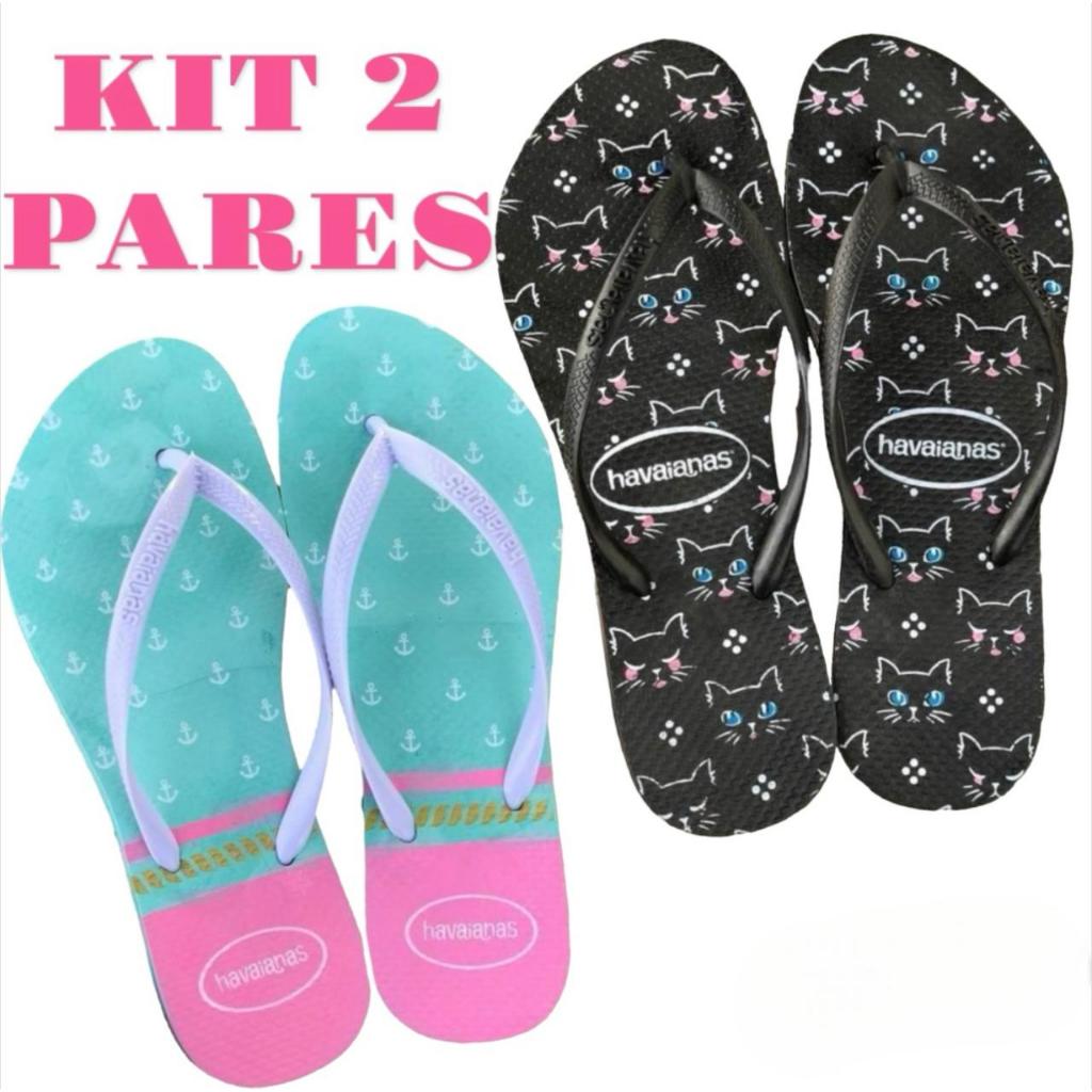 Kit 2 Pares de Chinelos Estampados Promoção