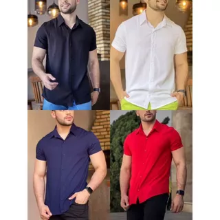 Camisa Social lisa básica Masculina Havaiana Verão