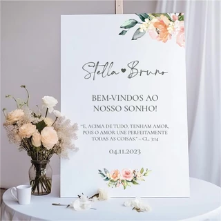 Placa Florida De Casamento Personalizada Bem Vindos Ao Casamento