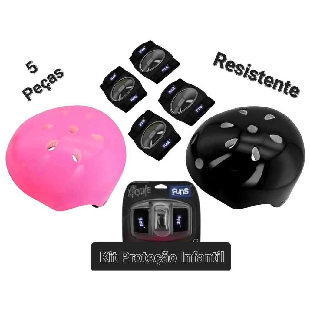Kit Proteção Infantil para Bicicleta Patins Patinete Skate Criança Menino Menina Preto Rosa
