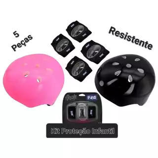 Kit Proteção Infantil para Bicicleta Patins Patinete Skate Criança Menino Menina Preto Rosa