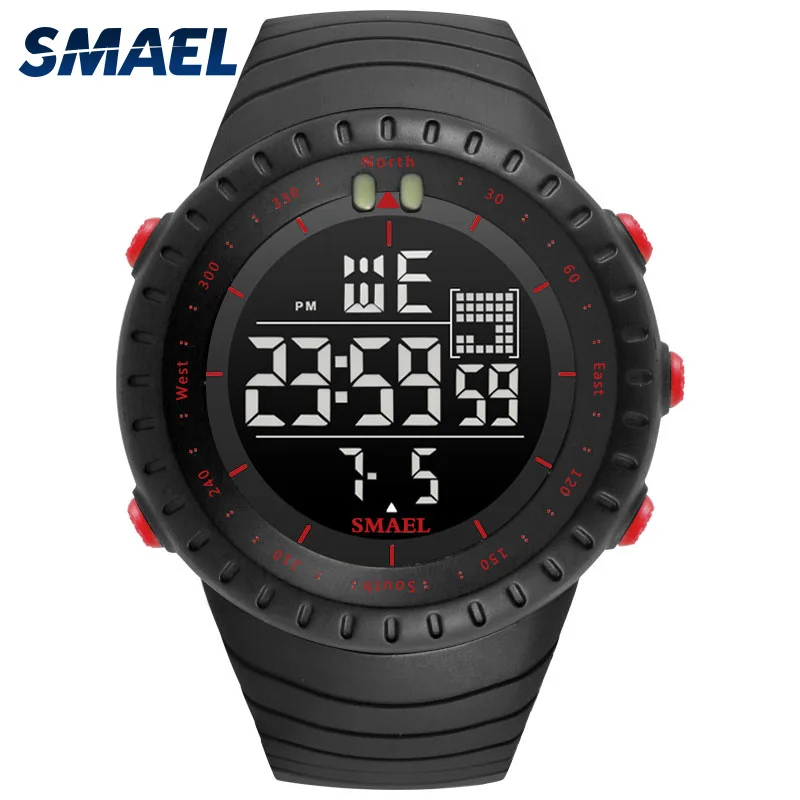 SMAEL 1237 Orologio digitale da uomo con design elegante, funzioni multifunzionali e cronometraggio affidabile, per rimanere in pista con stile (nero), Nero