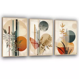 Quadro Decorativo Abstrato Folhas Nórdico para Sala Hall Quarto