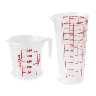 Kit Prático Medição Culinária Copo Medidor Dosador 500 ml + Jarra Medidora 250 ml