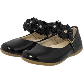Sapatilha Infantil Menina Feminina de Verniz Festa Batizado Preto Dourado Branco Conforto Flor