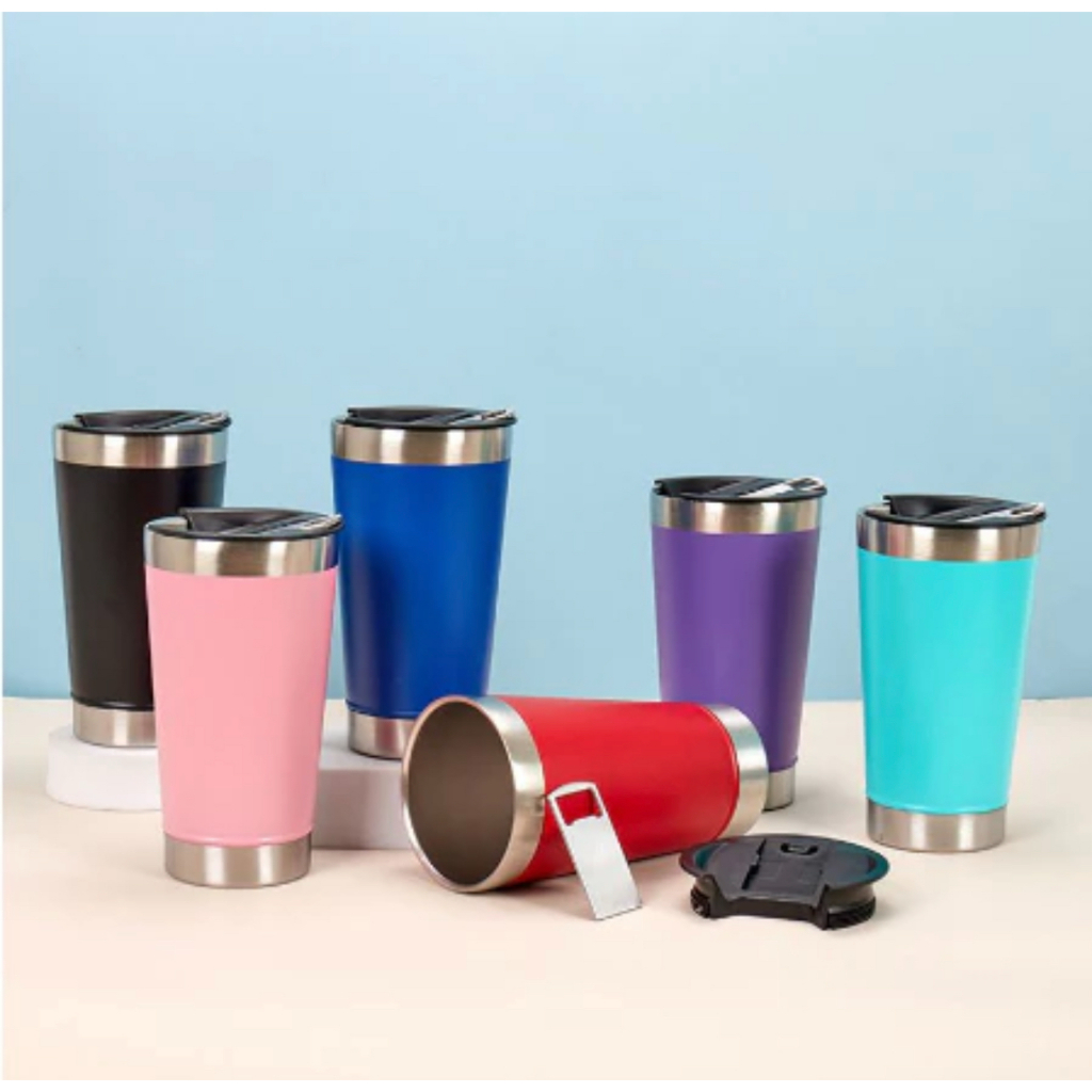 Copo Térmico 473ML Para Cerveja Café Chá Chopp Com Tampa e Abridor de Garrafas