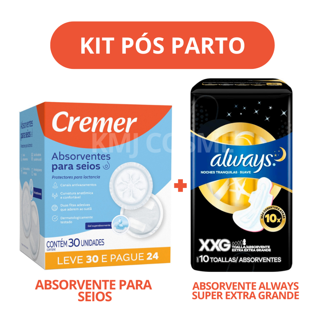Kit Pós Parto Cuidados Feminino Absorvente seios Cremer 30 und ...